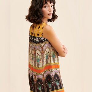 Boho Floral Mini Dress in Mustard and Cream